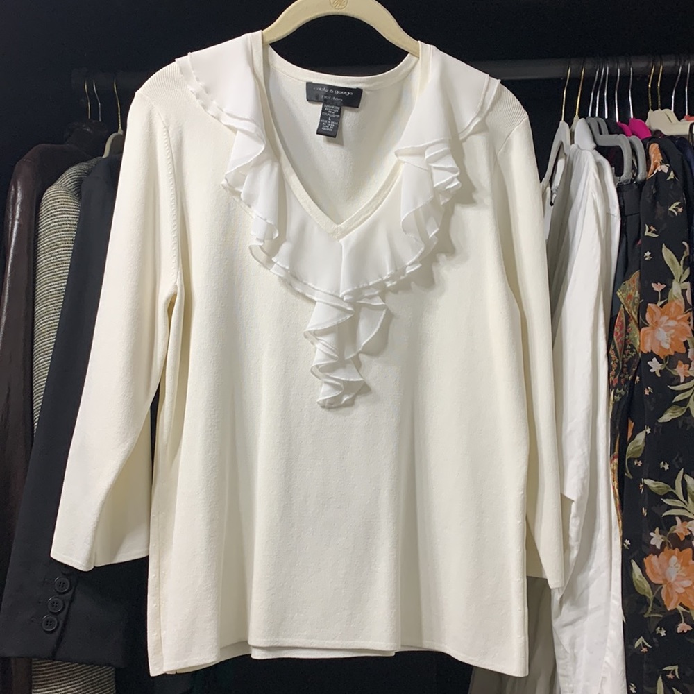 Ruffle Neck White Top